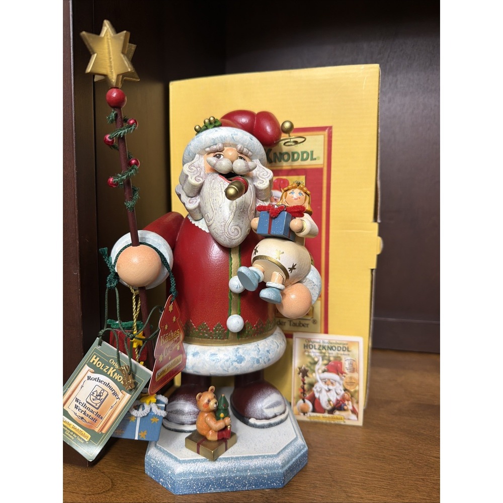 Holzknoddl Incense Smoker Kathe Wohlfahrt Santa w/ Angel Wooden Germany Vintage